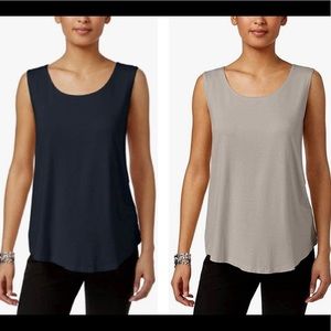 Set of 2 - JM Collection Scoop Neck Sleeveless Tank Tops in Grey & Intrepid Blue